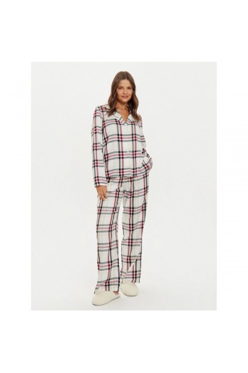 Tommy Hilfiger UW0UW05550-0LY, GIFT FULL FLANNEL PJ SET & SLIPPER, Γυναικείο Σετ Δώρου, ΕΚΡΟΥ